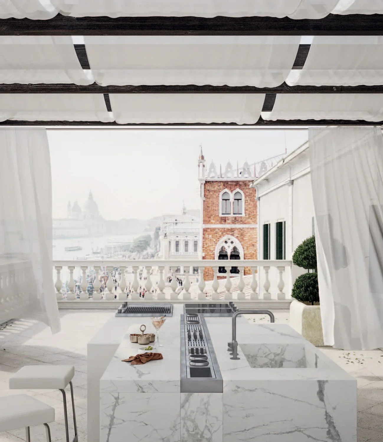 Architectural outdoor kitchen by Zampieri connecting cooking and living spaces with seamless flow.