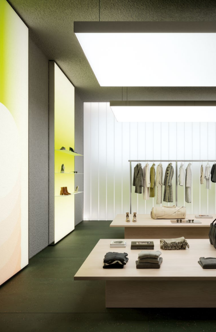 Smart-controlled ceiling light designed for collaborative workspaces.