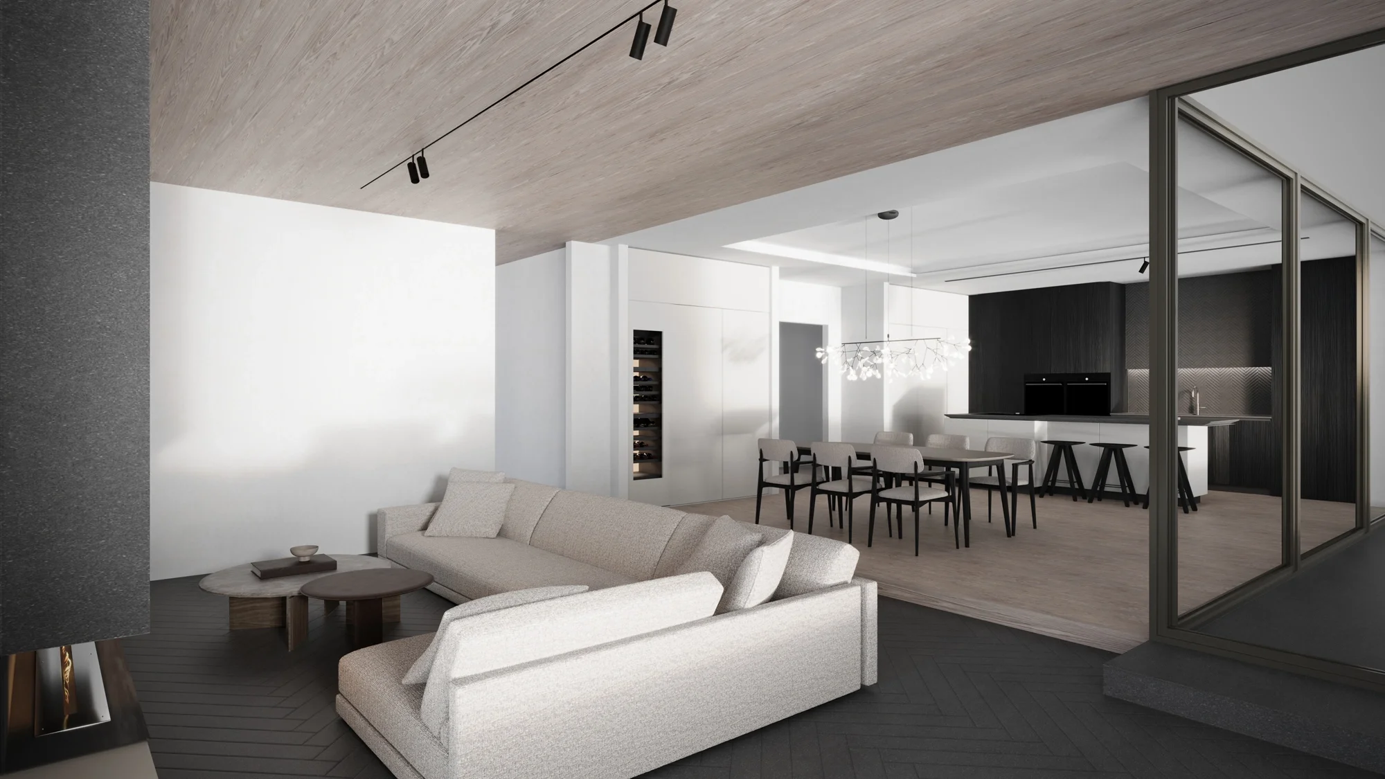 Italian corner sofa with chaise longue in luxury living room and dining room, interior design in Dorset by Abitalia South Coast.