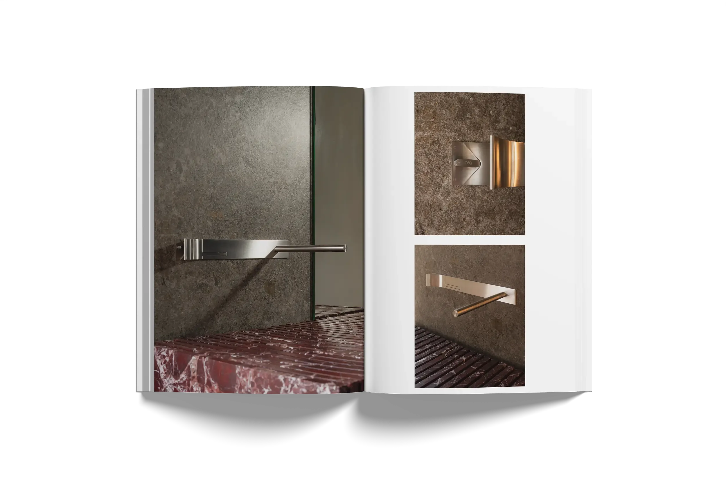 Designer bathroom fittings at our Poole, Dorset showroom: Serafini Piano Sink in Rosso Lepanto with Cea Wall-Mounted Basin Mixer.