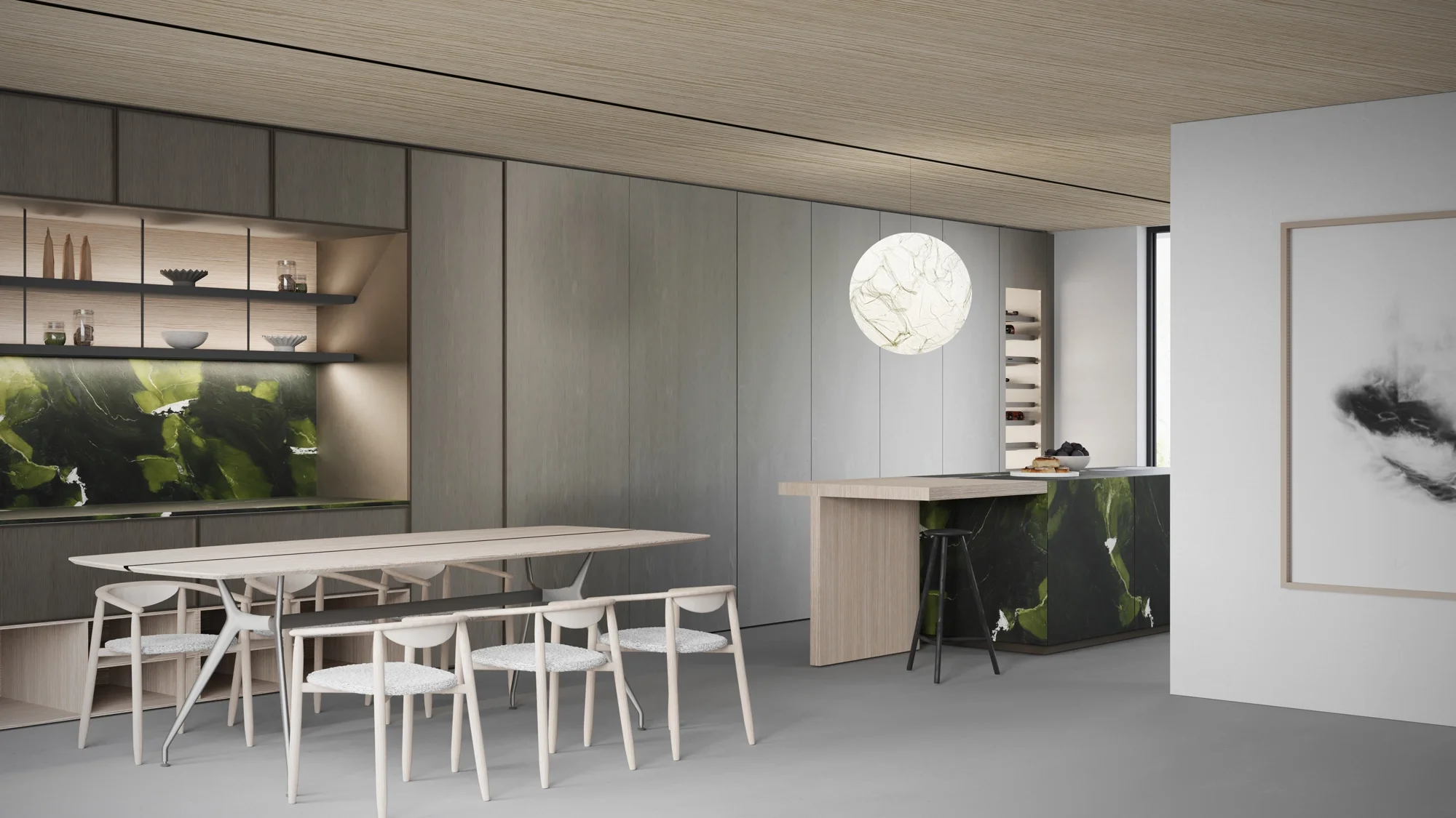 Florim porcelain worktop with matching upstand in luxury kitchen, specified by Abitalia South Coast for Dorset client.