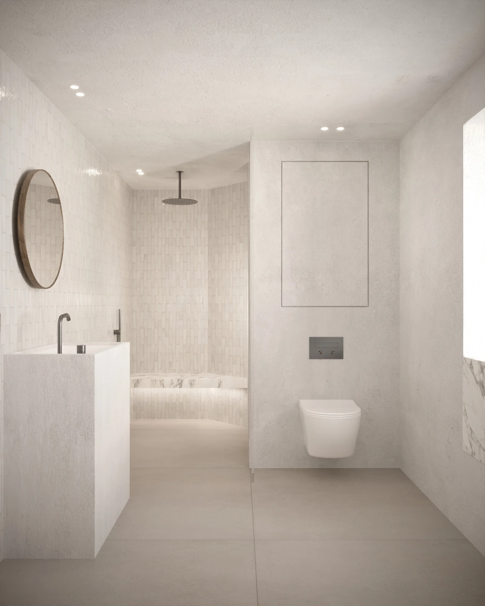 Novello brushed brass bathroom fittings in luxury ensuite, interior design in Hampshire by Abitalia South Coast.