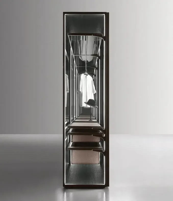 Rimadesio Cover Freestanding modular wardrobe with side and back panels, allowing linear or corner configurations, supplied by Abitalia South Coast in Dorset, Hampshire, and Surrey.