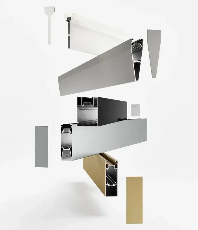 Components for Dresswall modular integrated slats system, used for customizable indoor and outdoor architectural spaces, supplied by Abitalia South Coast in Dorset, Hampshire, and Surrey.