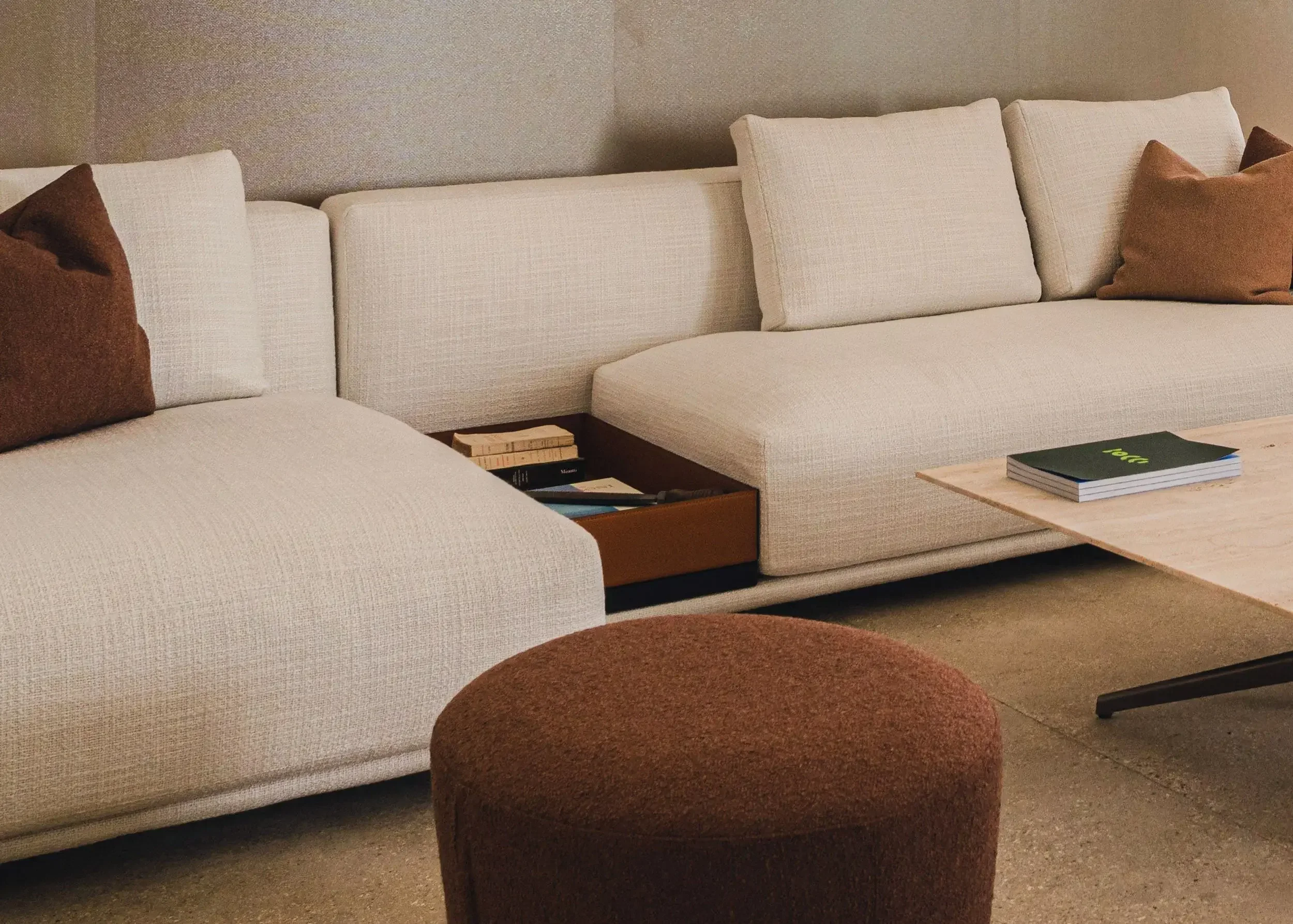Soft, durable material showing texture and quality of the designer Verzeloni sofa.