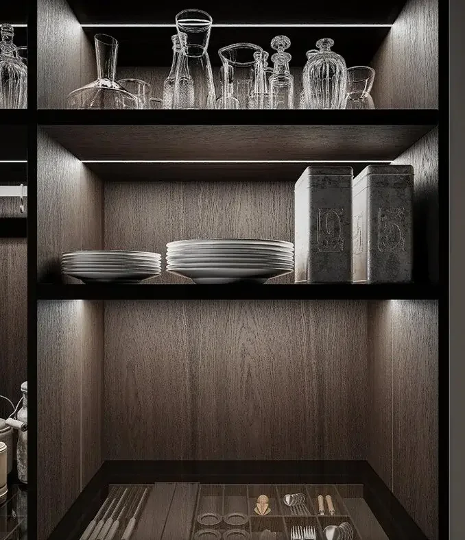 Modern Boffi Open Elements kitchen with LED lighting, designed by Abitalia South Coast in Dorset, Hampshire, and Surrey.