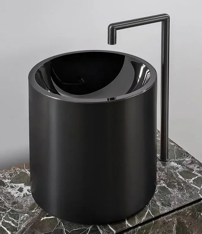 CEA Design Abaco luxury taps in black on porcelain vanity with modern wash basin, designed by Abitalia South Coast in Poole, Dorset, UK