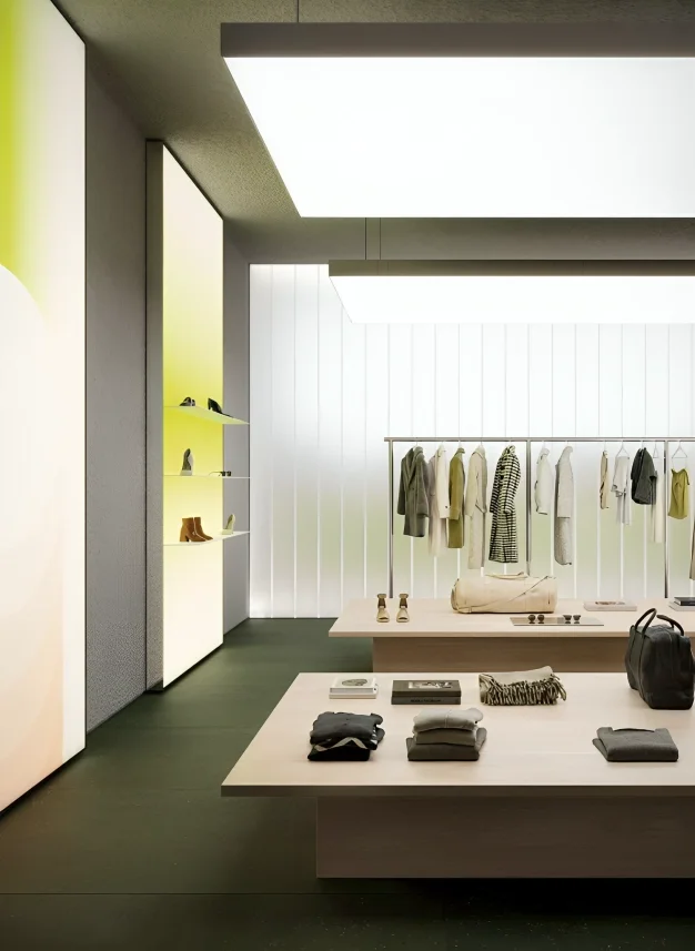 Smart-controlled ceiling light designed for collaborative workspaces.