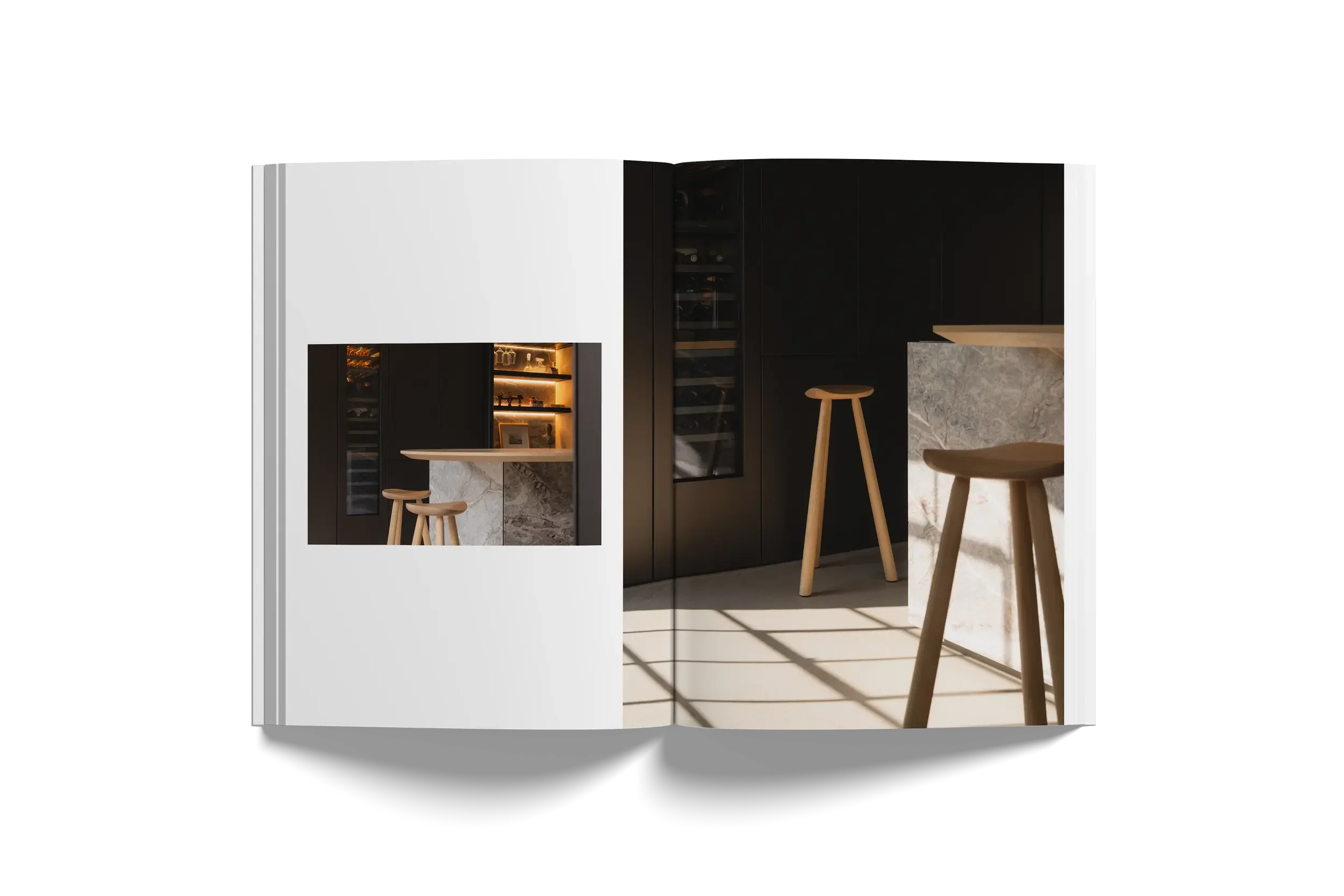 Bespoke Kitchen Design by Zampieri and Classic RMJ wooden Stool by Nikari, displayed at our showroom at Poole, UK.