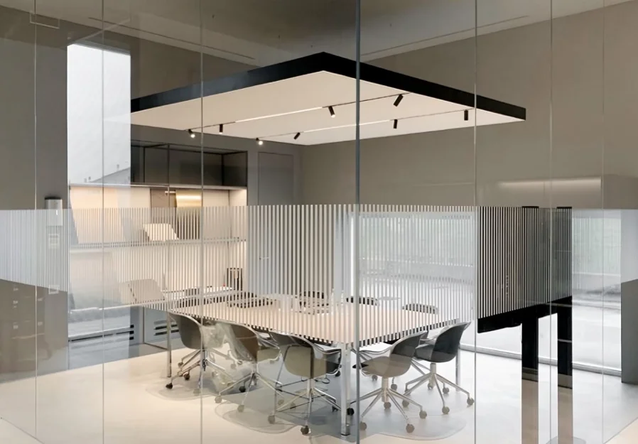 Integrated lighting and acoustic solution for modern offices.