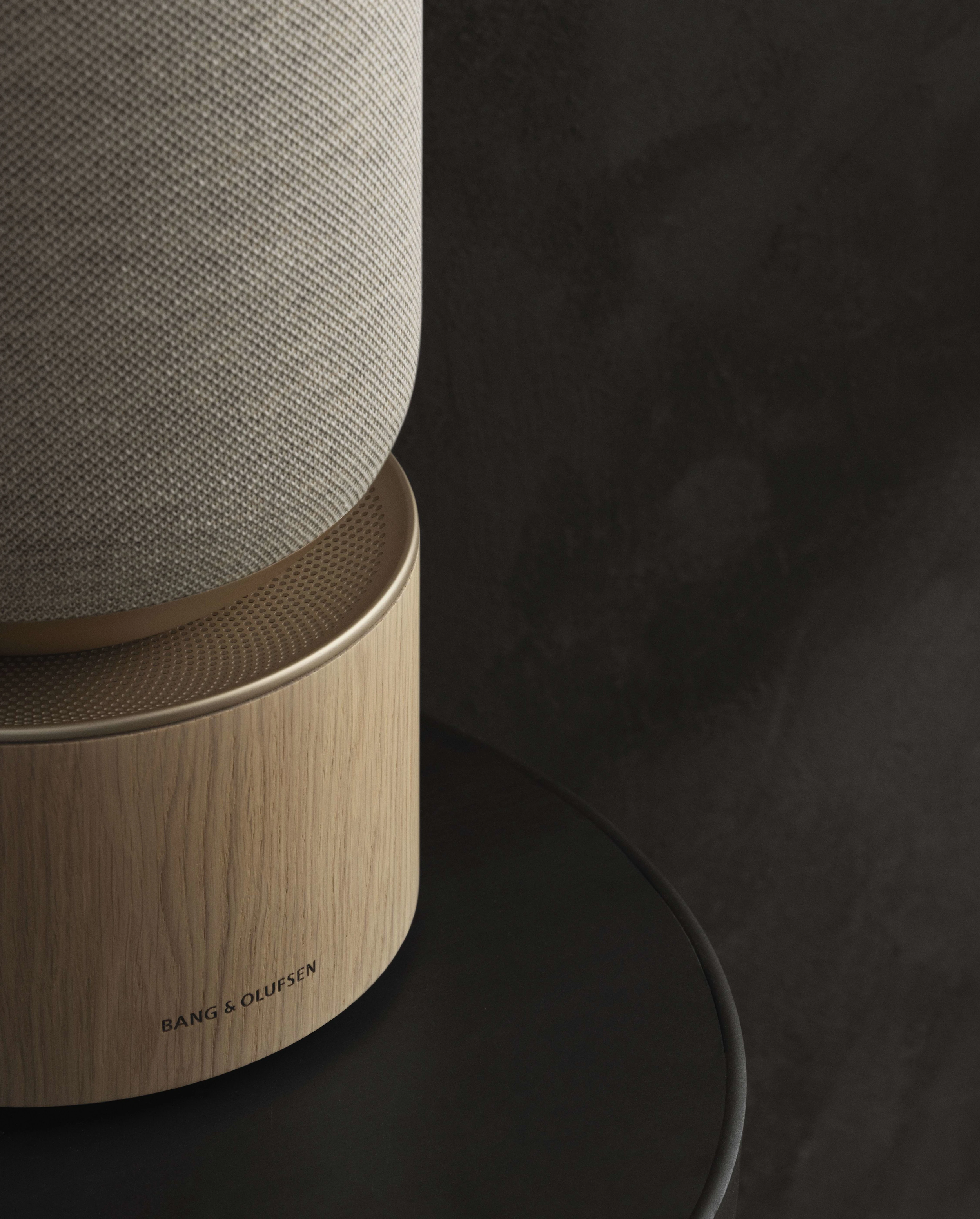 Close-up of Beosound Balance speaker highlighting premium craftsmanship.