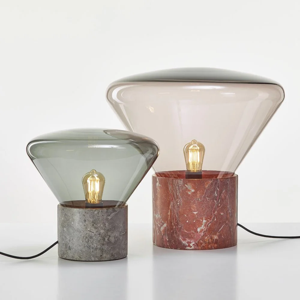 Brokis Muffins Table Lamp by Lucie Koldova and Dan Yeffet featuring a signature hand-blown glass shade, supplied by Abitalia South Coast in Dorset, Hampshire, and Surrey.