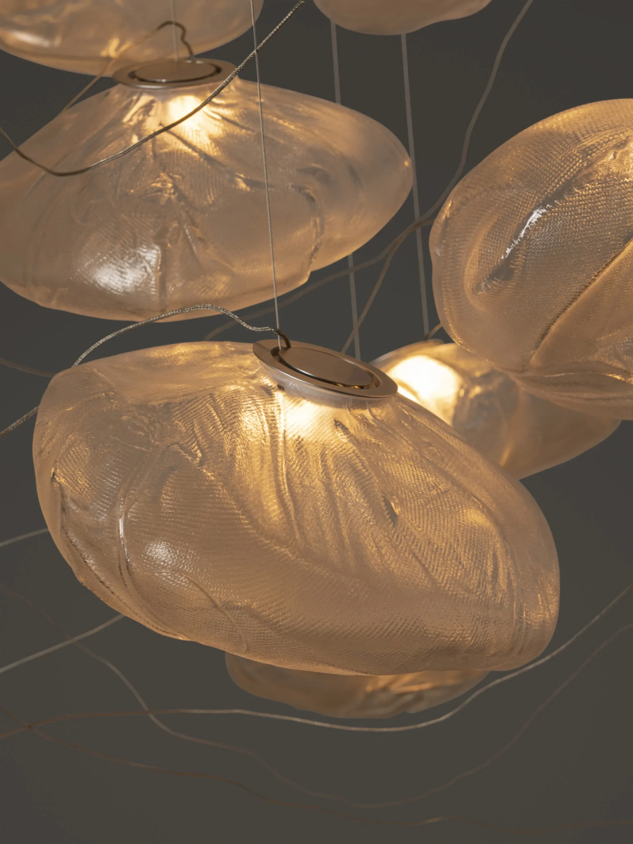 Close-up of the textured glass globe, highlighting the craftsmanship and subtle variations unique to each Bocci pendant.