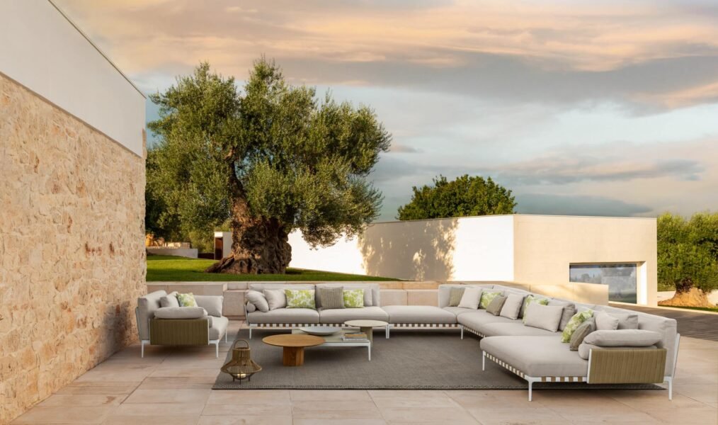 Modern outdoor terrace featuring the Talenti Salinas Sofa.