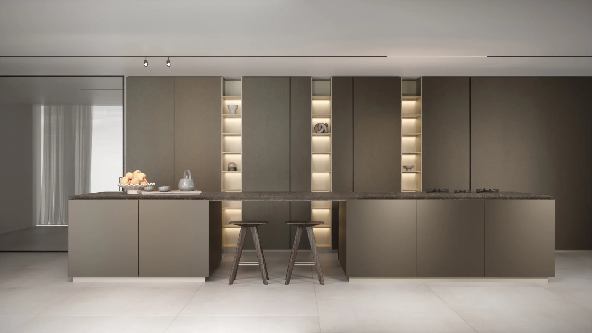 Luxury handleless kitchen with island, photographed for interior designer in Dorset.