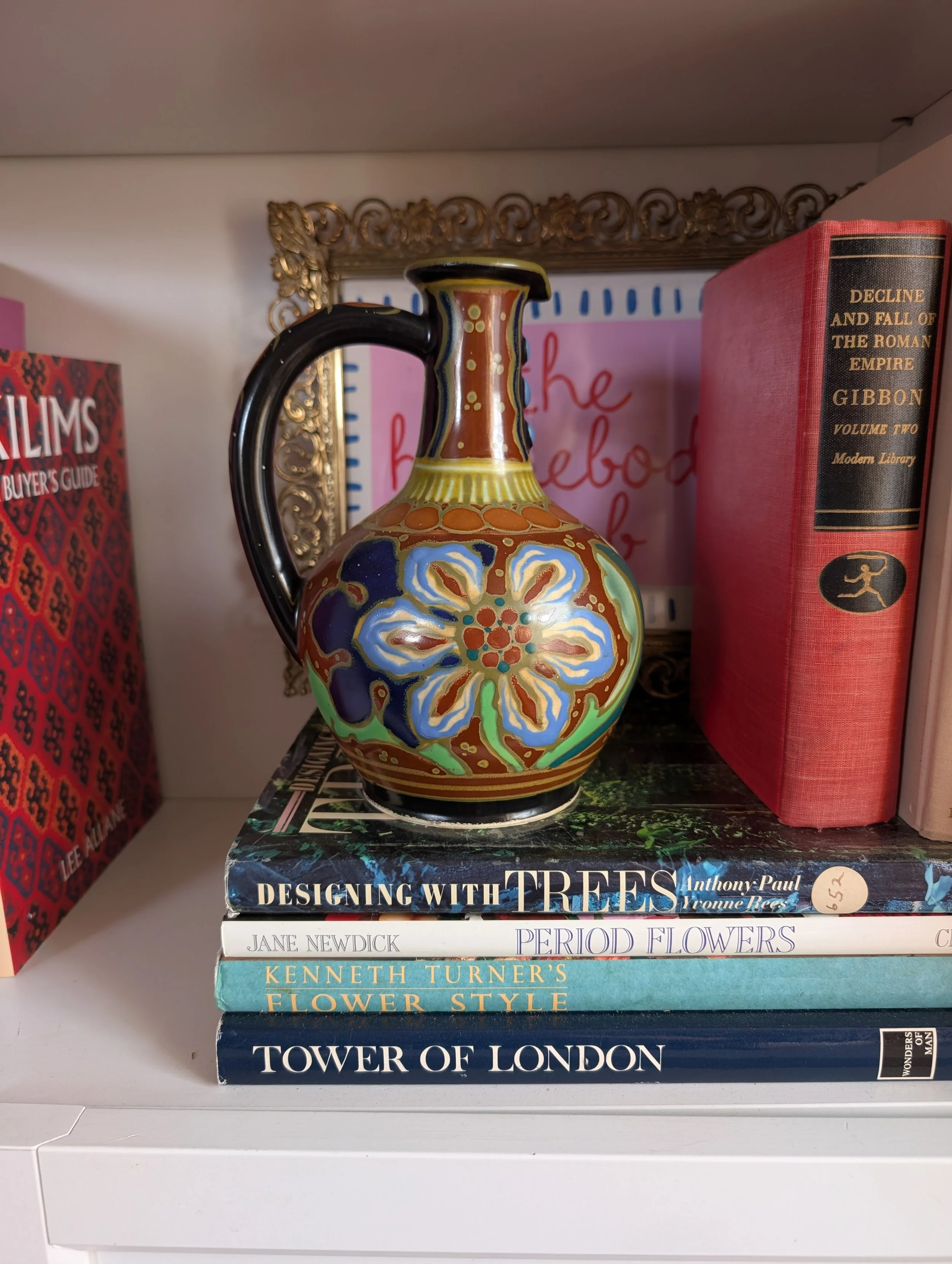 Antique Japanese Gouda hand painted pottery vase