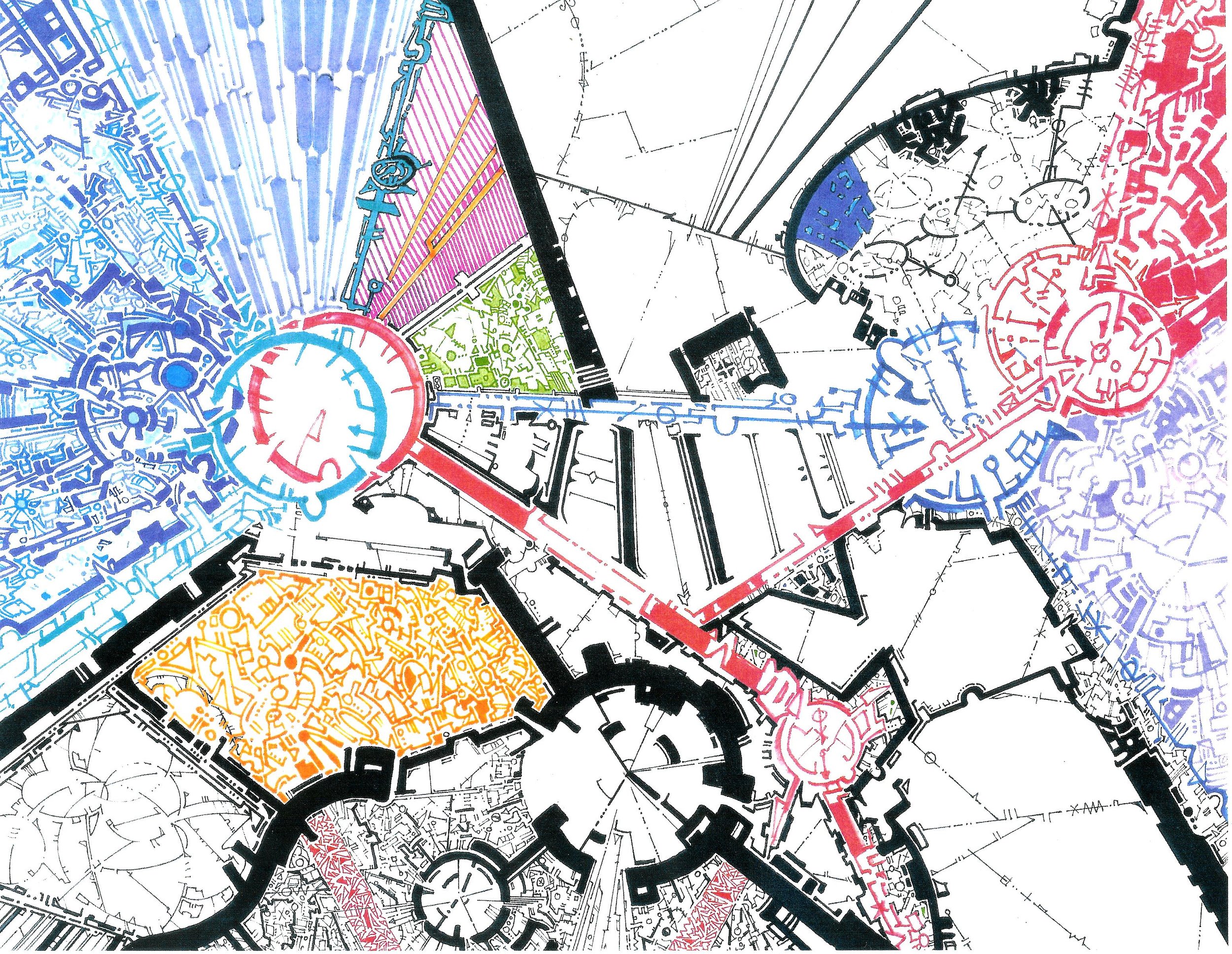 "Cataclysm," marker on paper, 2014. Dedicated to Kevin Berkey son of John Berkey.