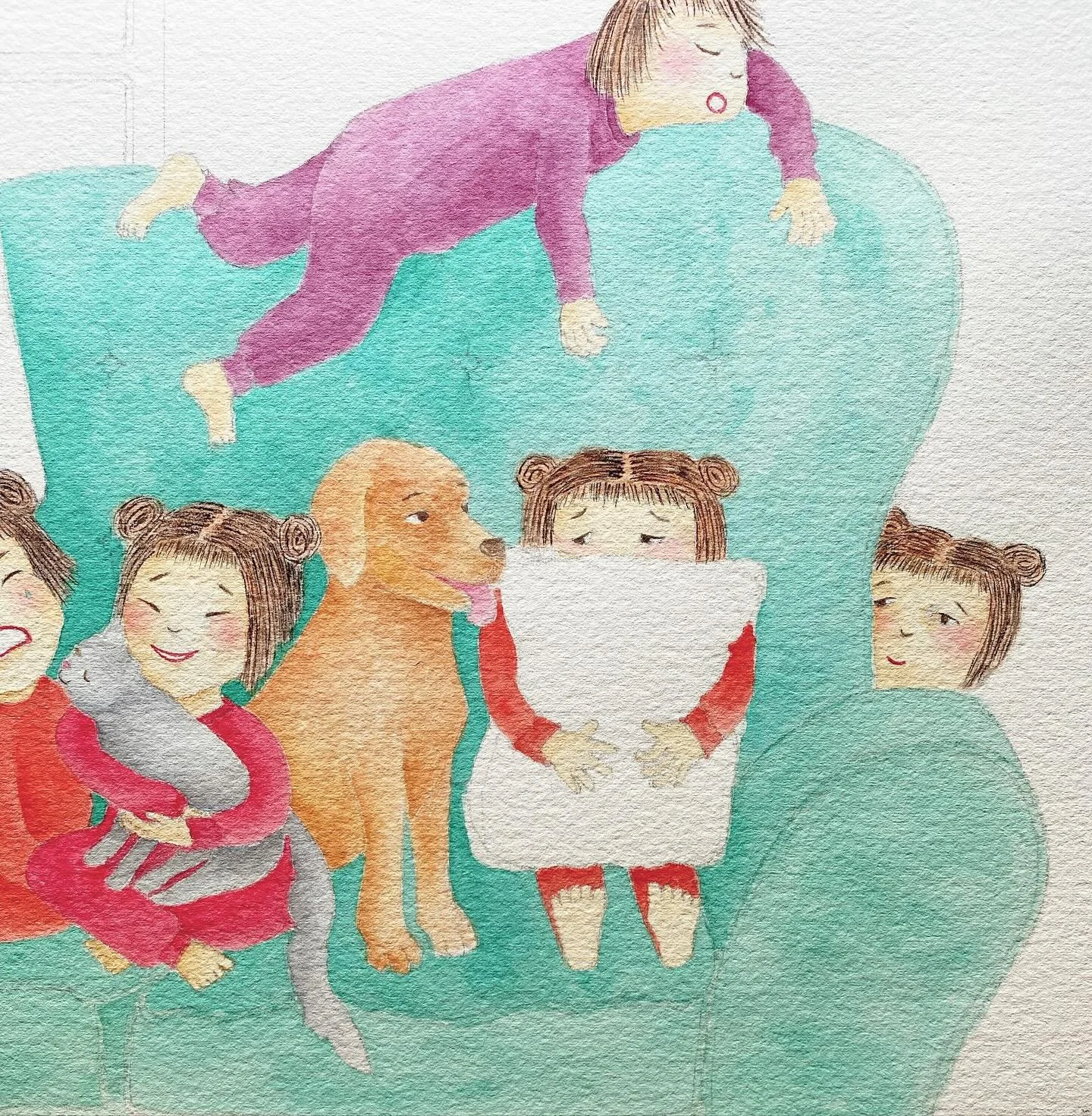 I&rsquo;m loving the color of the couch. And all my mistakes are making it look plush. I like it. 😂 Anyway, going to probably try a third coat tomorrow. Watercolor tends to dry lighter so we will wait and see. Happy Tuesday, friends! ❤️ #moshimoshim