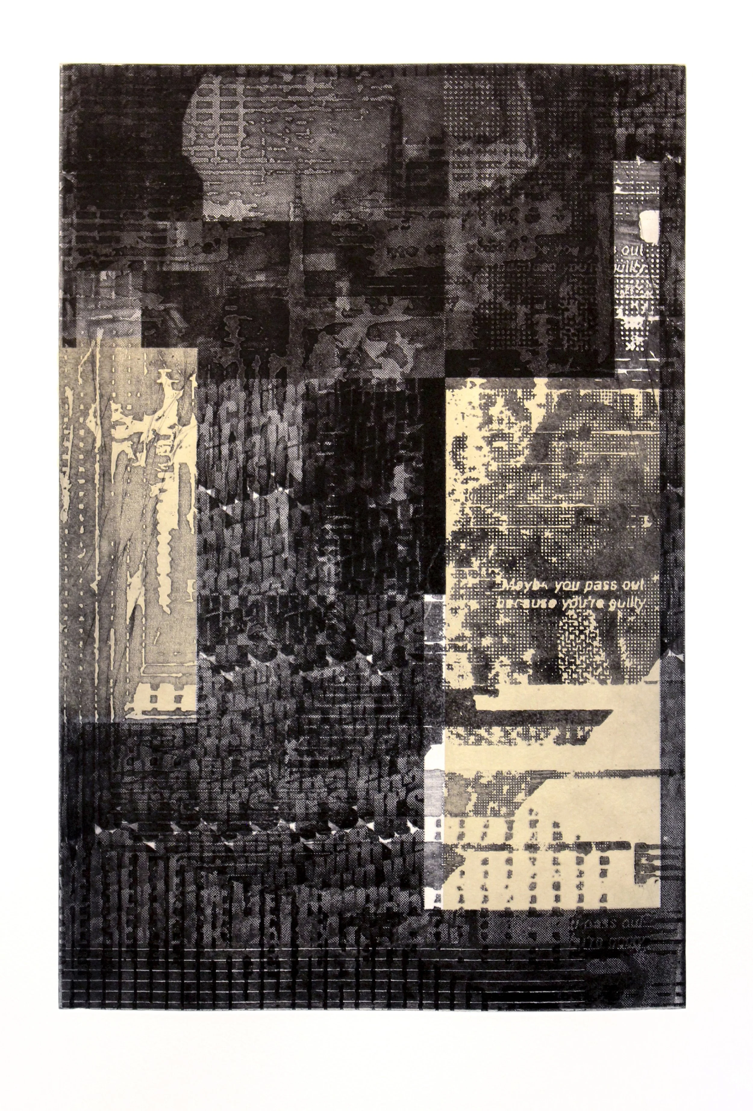 It's Finally Catching Up With me (2024) Etching with chine-collé
