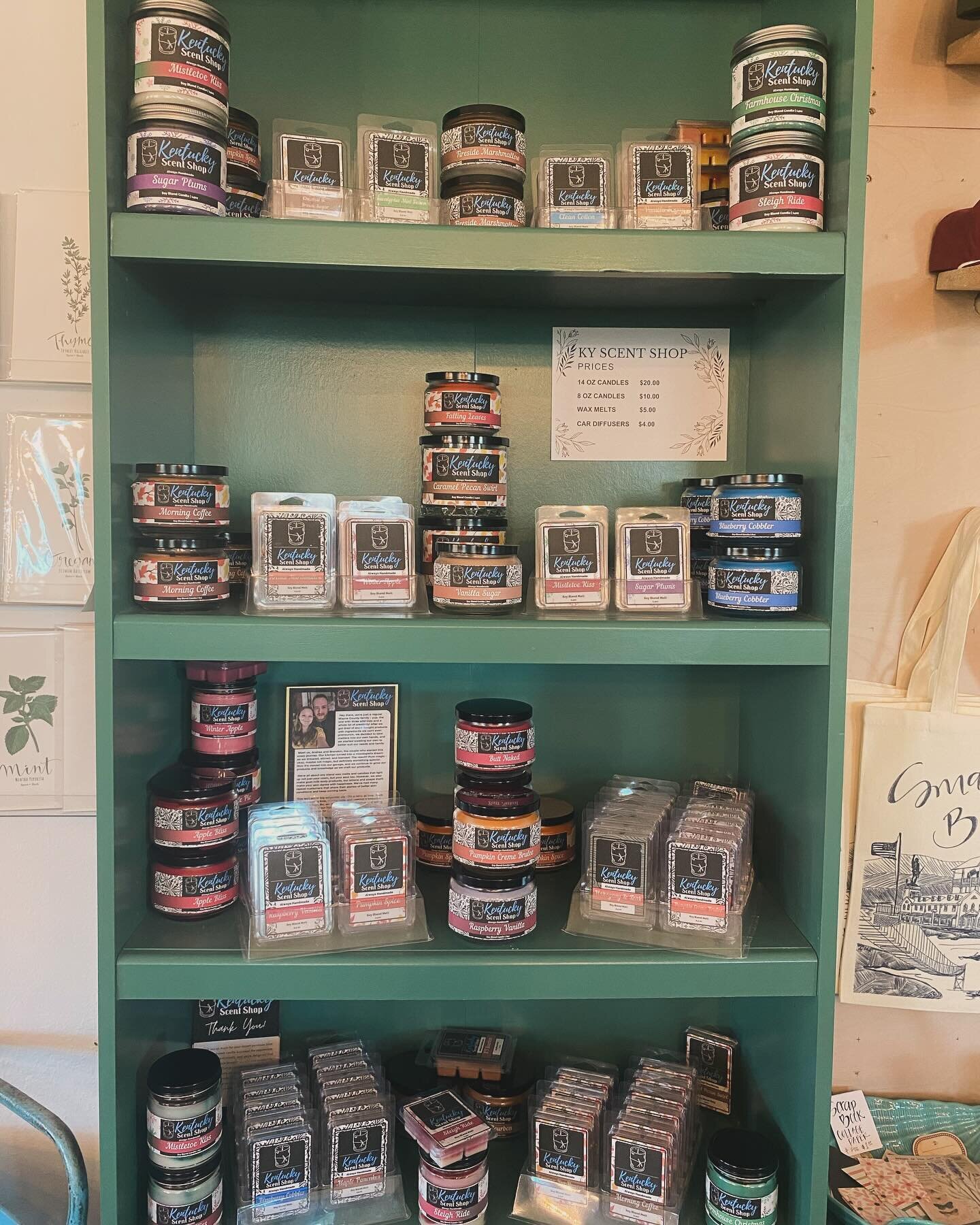 Restock on lots of new things the last few days! 

Lots of @kyscentshop candles and more car diffusers! 
@sweetmamacreation throw pillows, 
@wildflowermarketky soaps, scrubs, and body butter. 
@farmtohomecandleco candles and melts, 
@essentiallycraft
