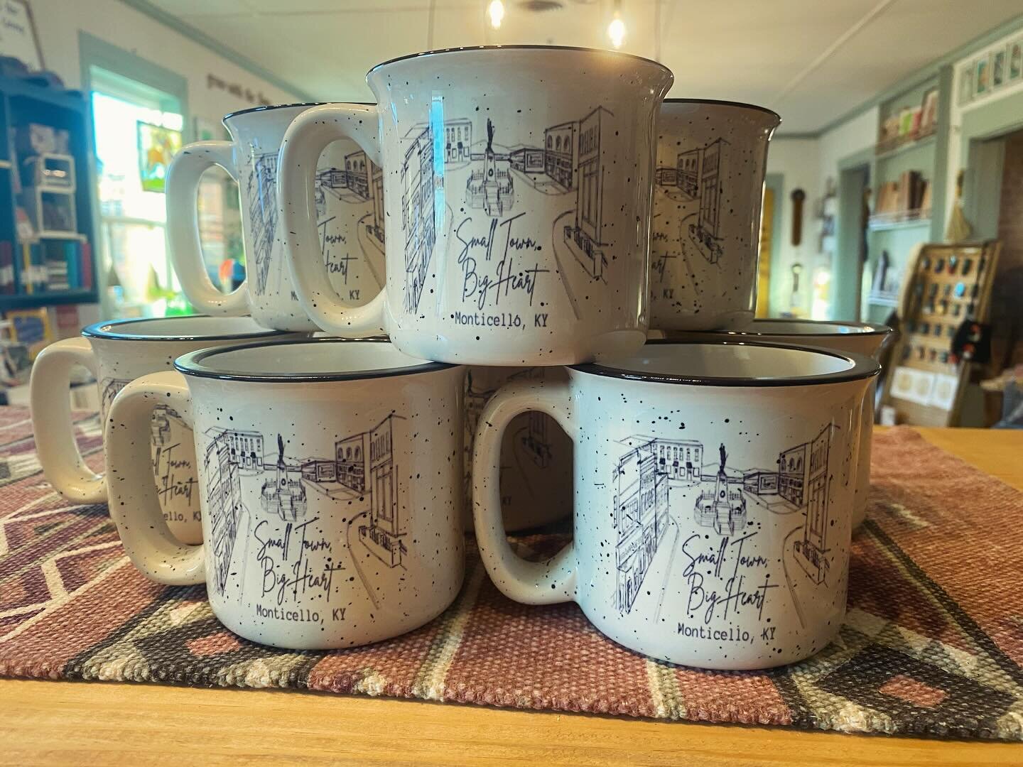 Restocked our small town cabin mugs and ornaments! Not sure if we&rsquo;ll have any more before Christmas, so you better get them quick! 
We also got restocked on some of Susan Voelker&rsquo;s sweet hand painted Christmas decor today! Come grab some 