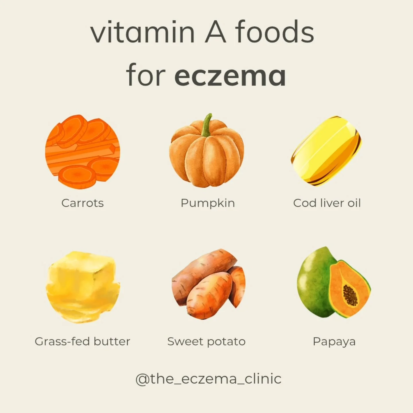 VITAMIN A AND ECZEMA:

Vitamin A is beneficial for eczema and overall skin health due to its crucial role in skin maintenance and repair. Read below for how vitamin A can help manage eczema:

🔸️ Promotes skin repair and maintenance 

🔸️ Anti-inflam
