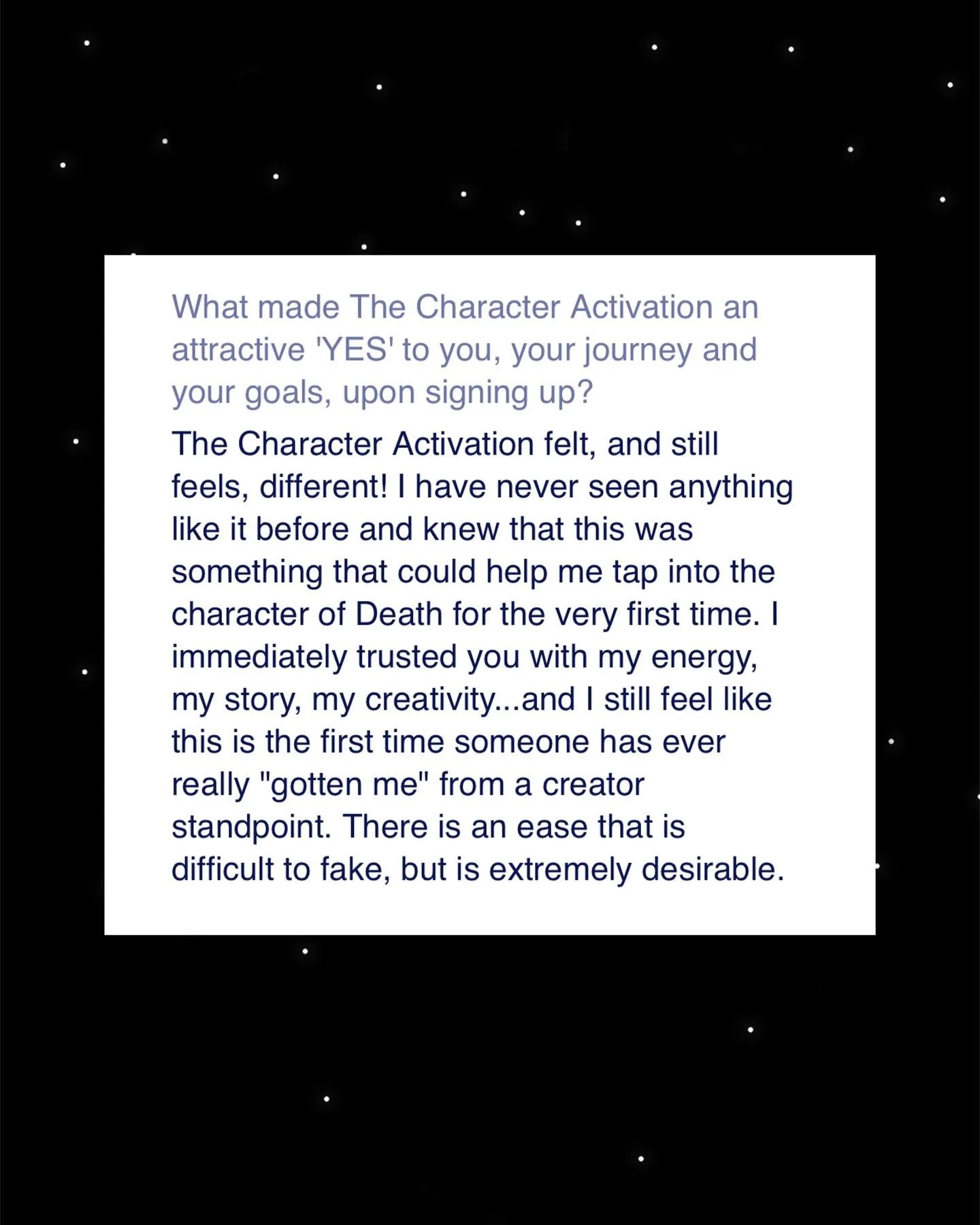 Awwww, really loved this feedback from The Character Activation this year. Working with fellow creators is thee most satisfying? 🤩 I&rsquo;m very big on Co-Creation; I understand the power struggles powerful creators face outside the sacred worlds w