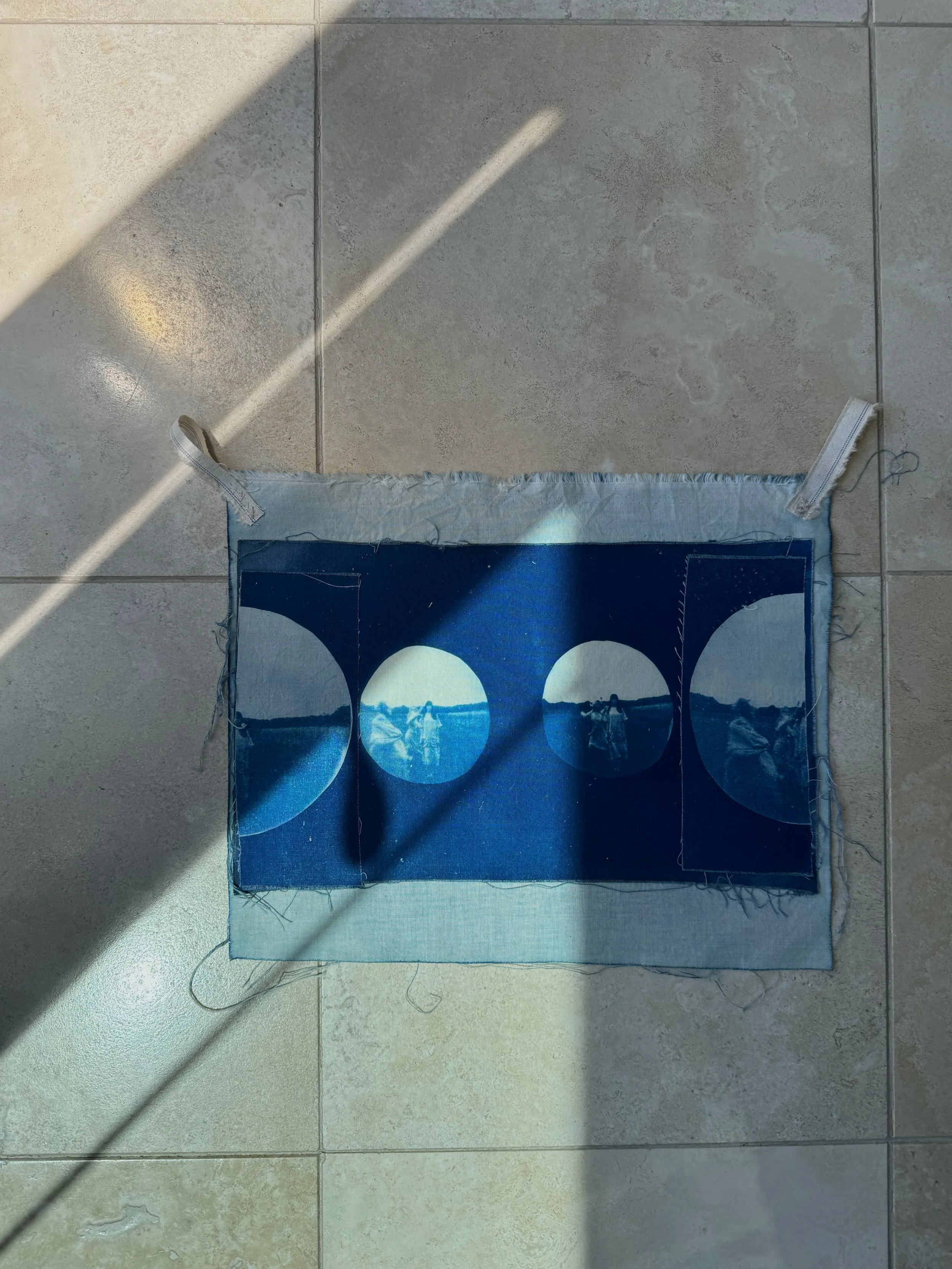 handmade cotton cyanotype wall hanging, 2024