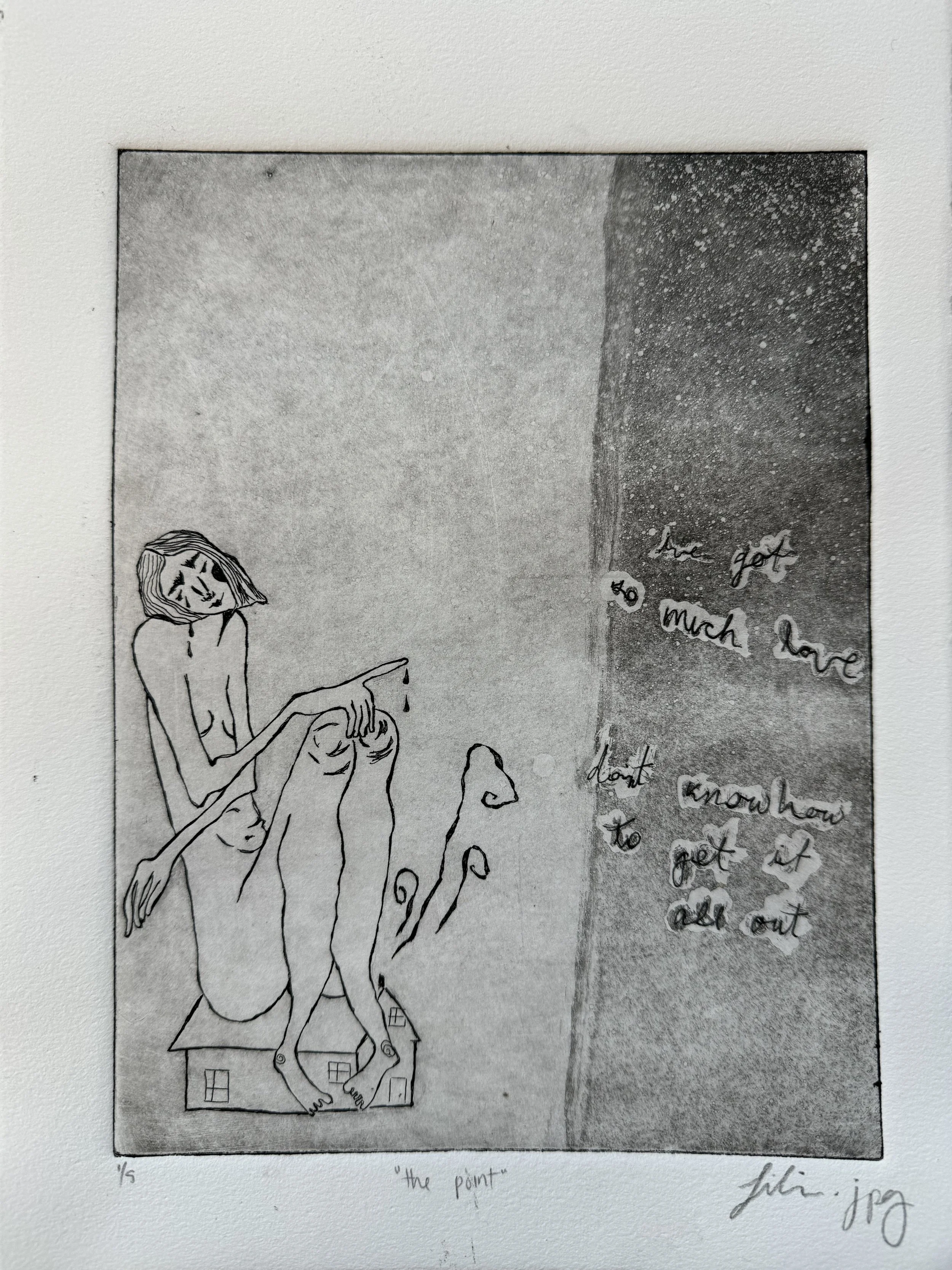 "the point" aquatint print on paper