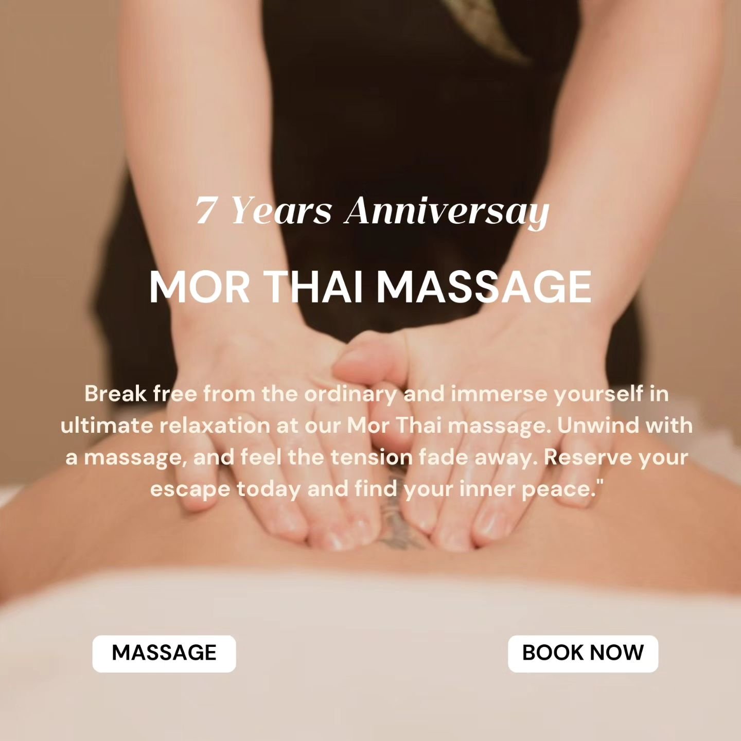We're excited to celebrate our 7th anniversary at Mor Thai! It's been a journey, and we're grateful for the support of our wonderful customers. As a token of our appreciation, we're offering a special 10% discount. We hope you'll join us for a relaxi