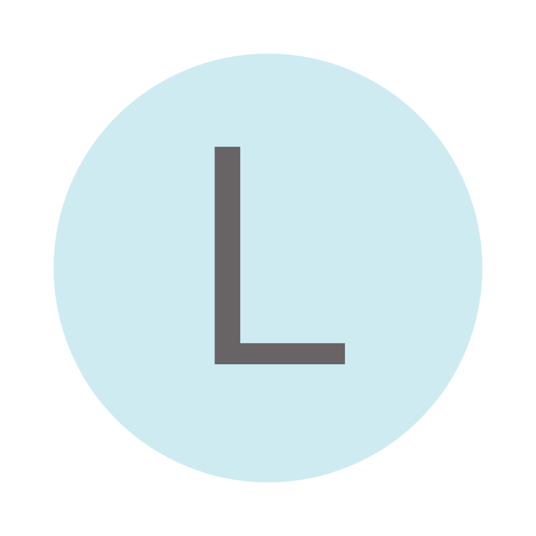 Light blue circle with a dark gray letter 'L' in the center.