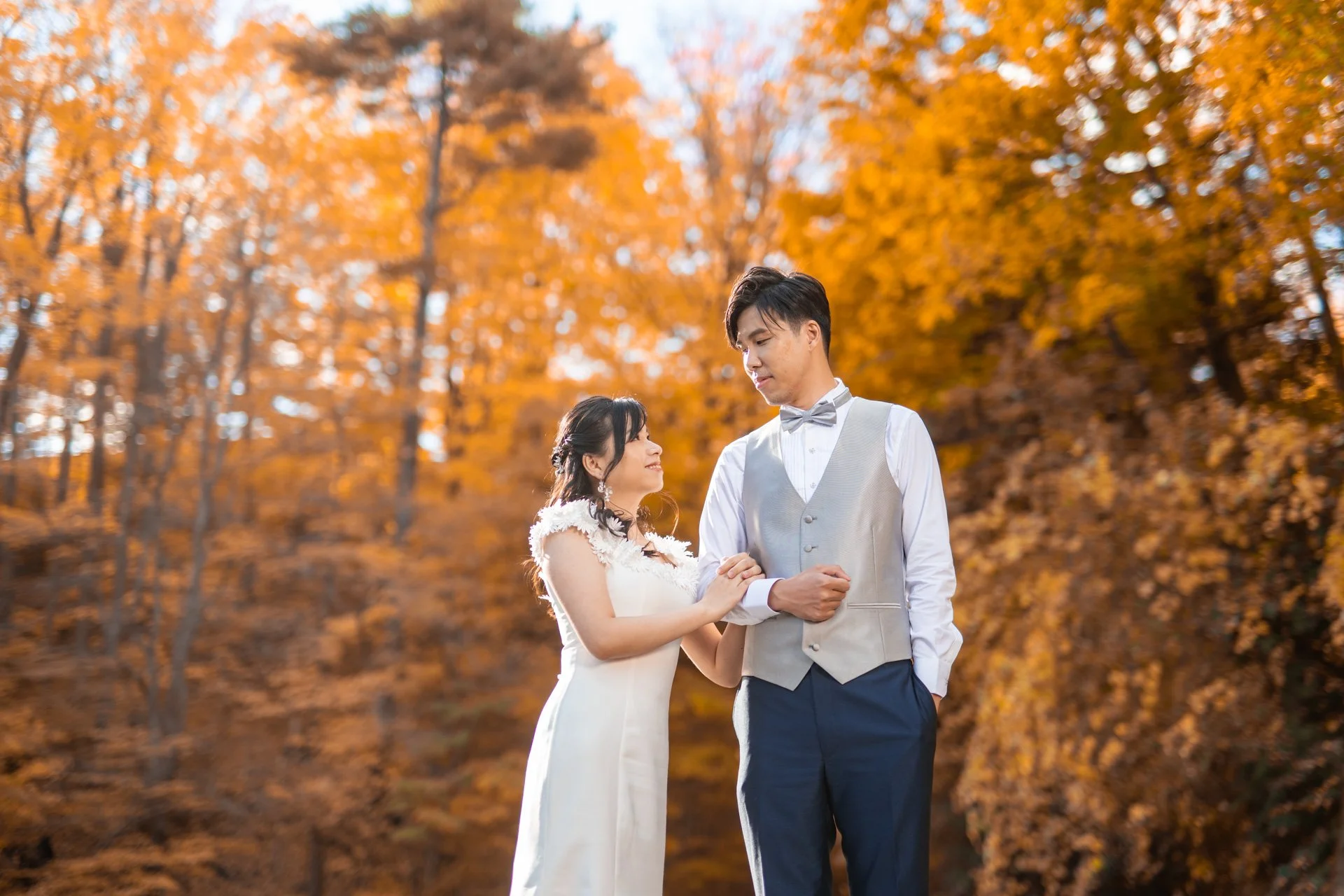 Medium shot of couple looking at each other