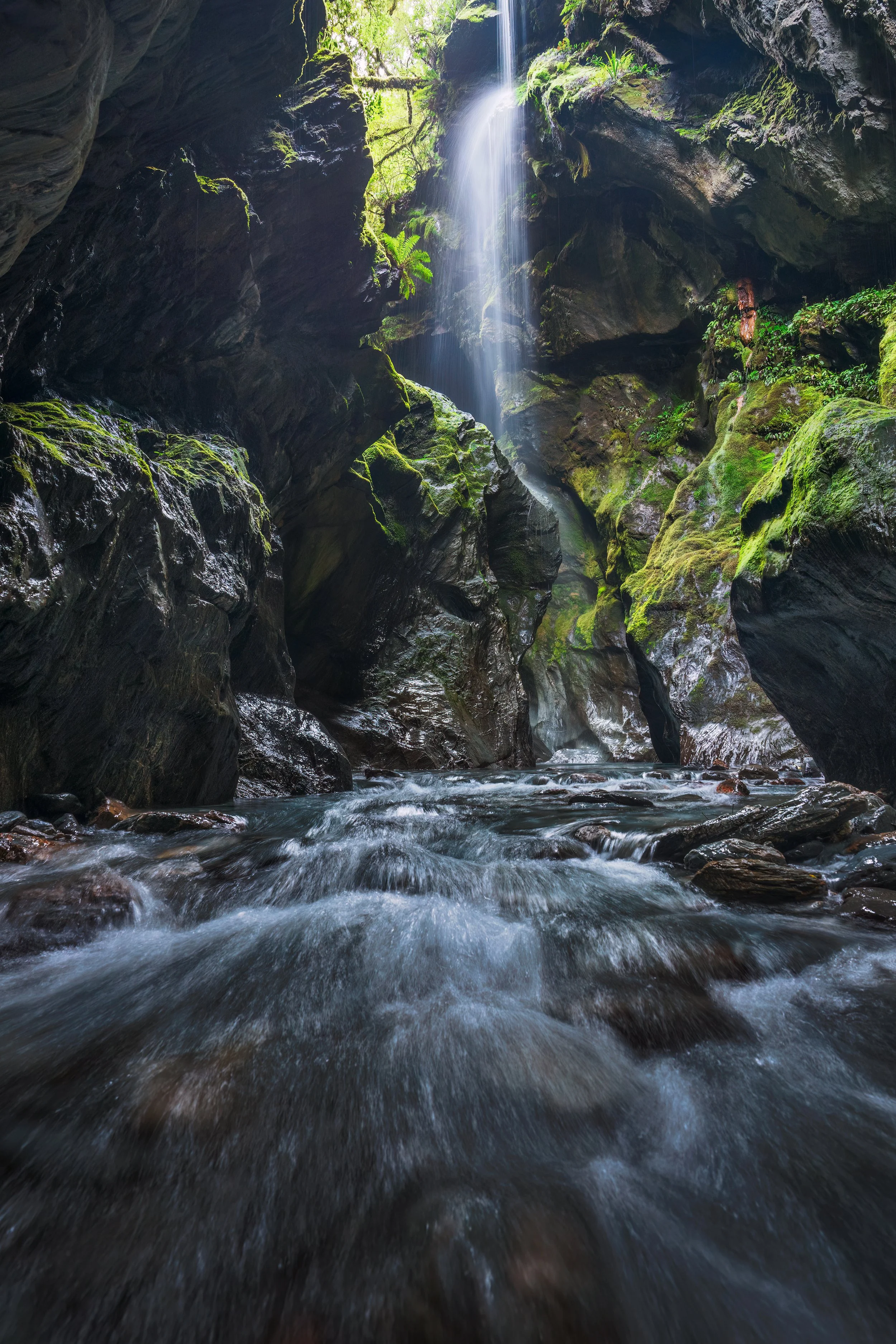 A beautiful canyon waterfall in the South Island of New Zealand