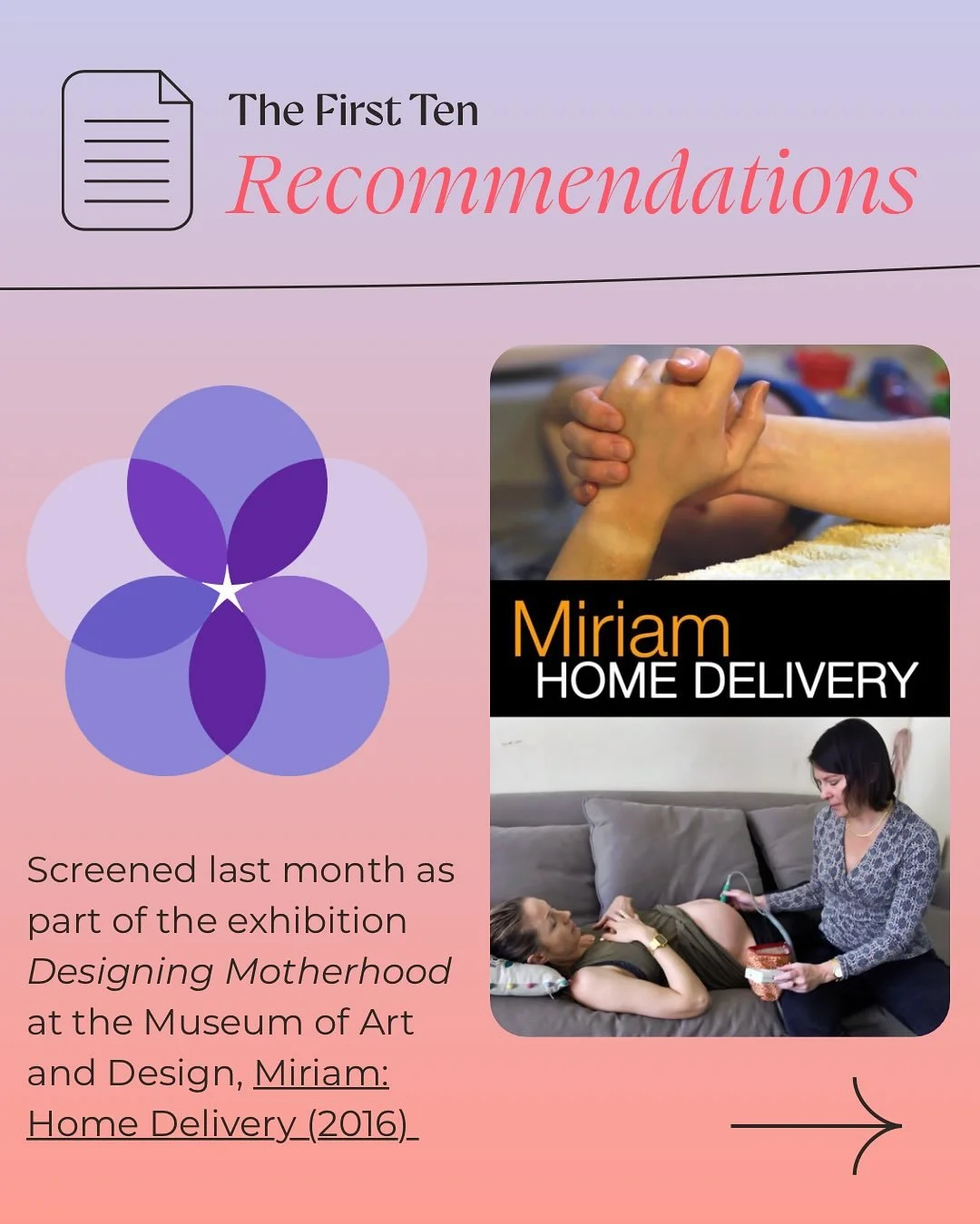 First Ten March Recs!

1. Miriam: Home Delivery (2016)

Screened last month as part of the exhibition @designingmotherhood at @madmuseum, Miriam: Home Delivery (2016) follows one of New York City&rsquo;s most prolific home-birth midwives, Miriam Pere