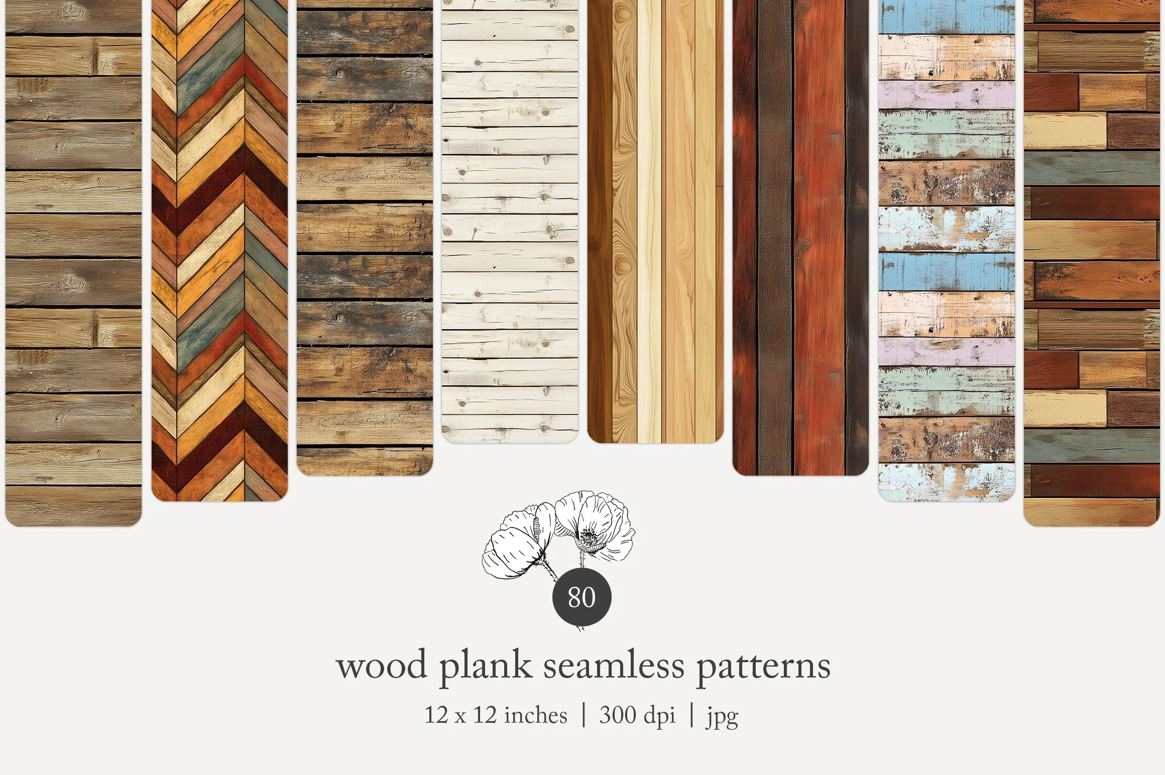 Compilation of seamless wood plank patterns in various colors and styles, including natural, painted, weathered, and distressed textures.