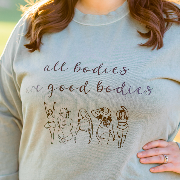 jess fry therapist wearing an all bodies are good bodies shirt