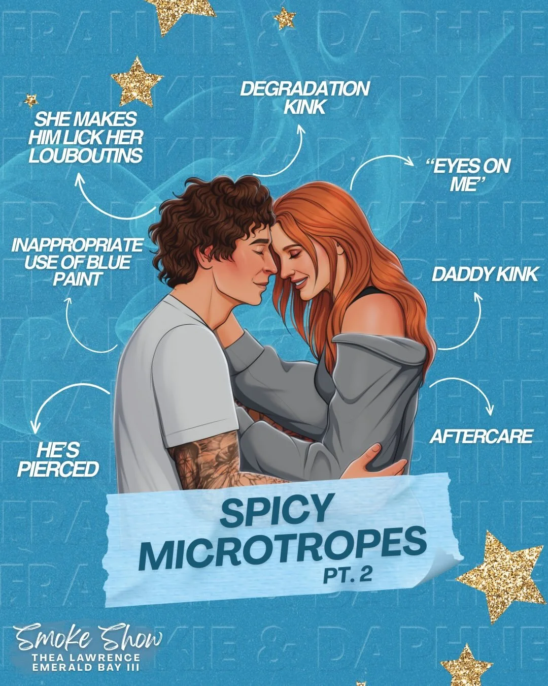 SMOKE SHOW 🩵 SPICY MICROTROPES PT. 2 

Yeah, we had to have a part two 🤭 What are you looking forward to the most? Let me know in the comments!

Smoke Show (Emerald Bay Book III) is a single mom, marriage of convenience romance coming to KU and pri