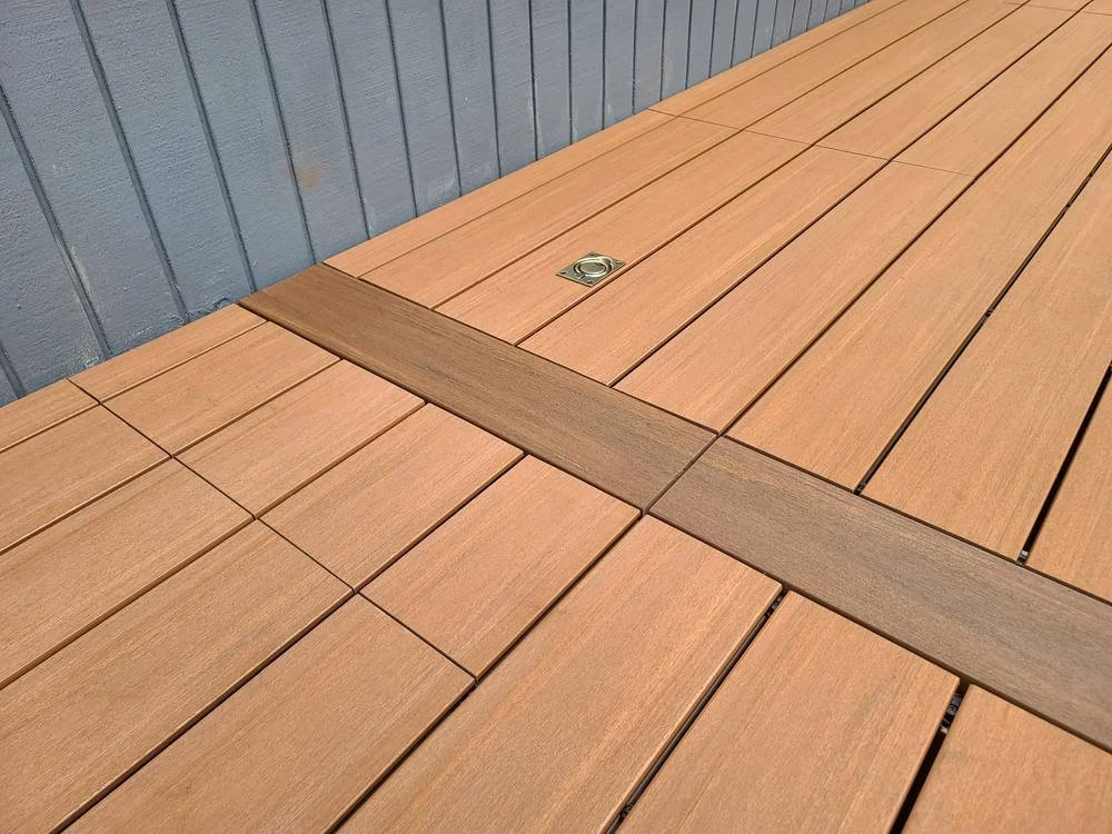 Custom PVC deck access panel with flush ring pull for septic and crawl space access