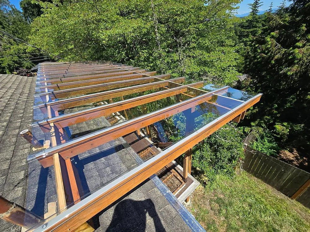 Palram EZ-Glaze clear polycarbonate roof panels on the new patio cover