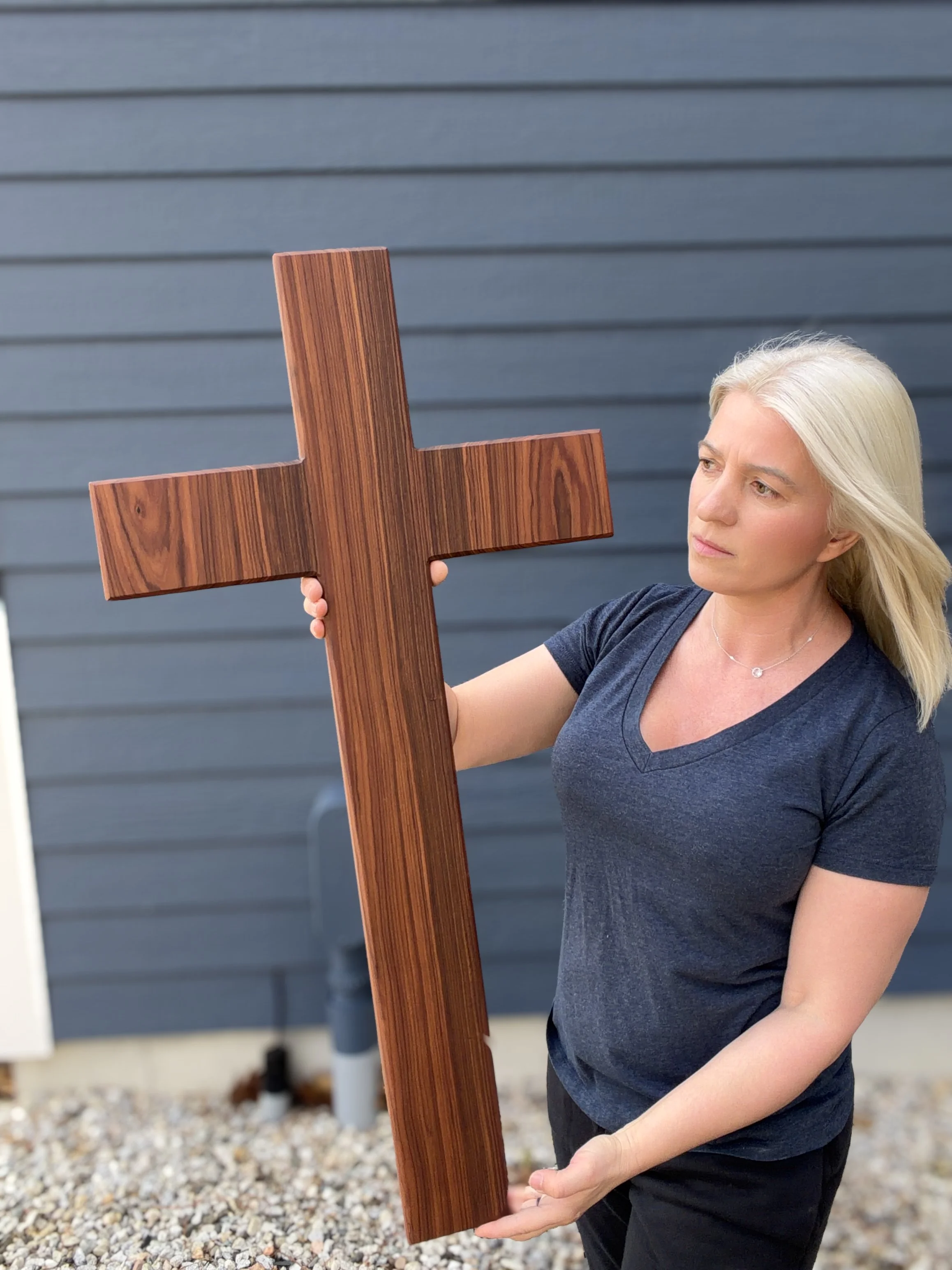 XLarge Rosewood Cross Wall Hanging: Professionally Made in Maine. Size 35 x 18 inches