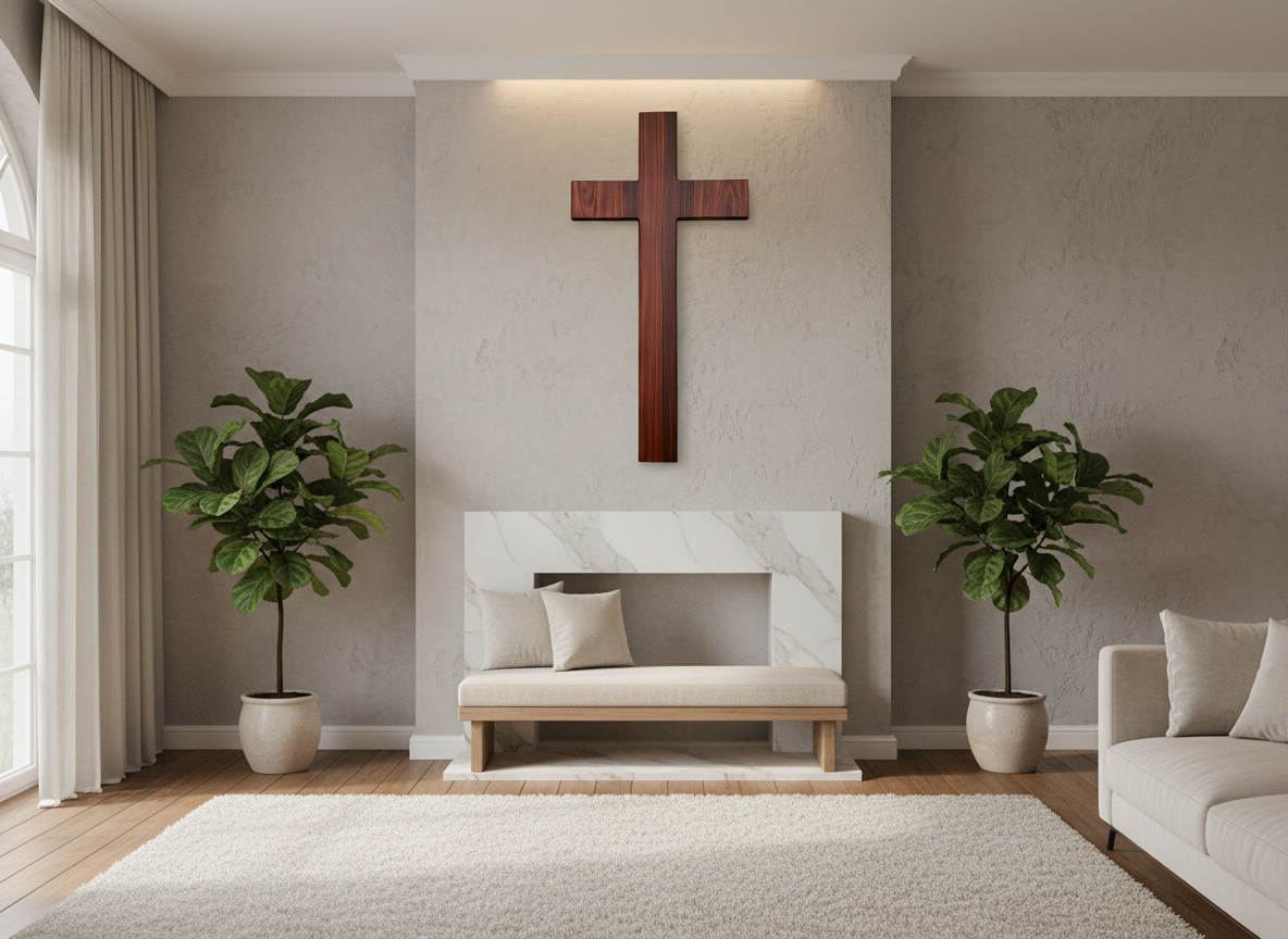 Firefly_Gemini Flash_generate  a image of a beautiful room with this 35 in cross on the wall making this c 115227.png