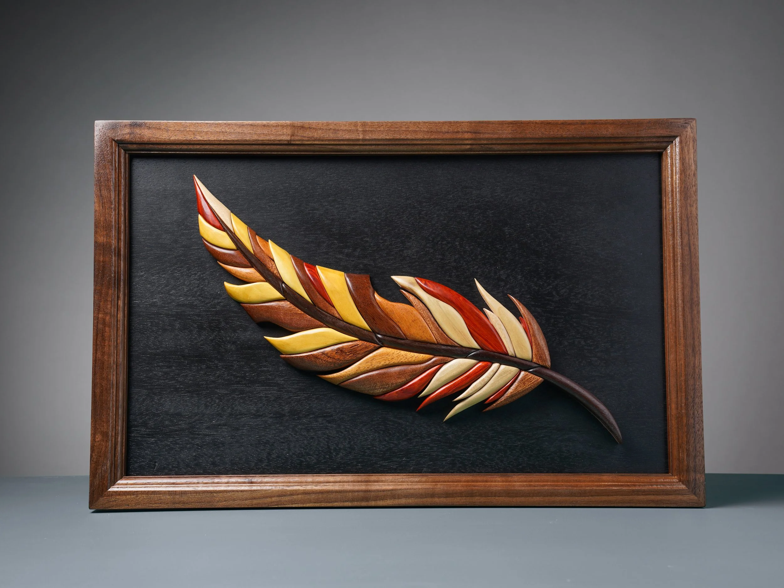Handcrafted Intarsia Feather Wall Art