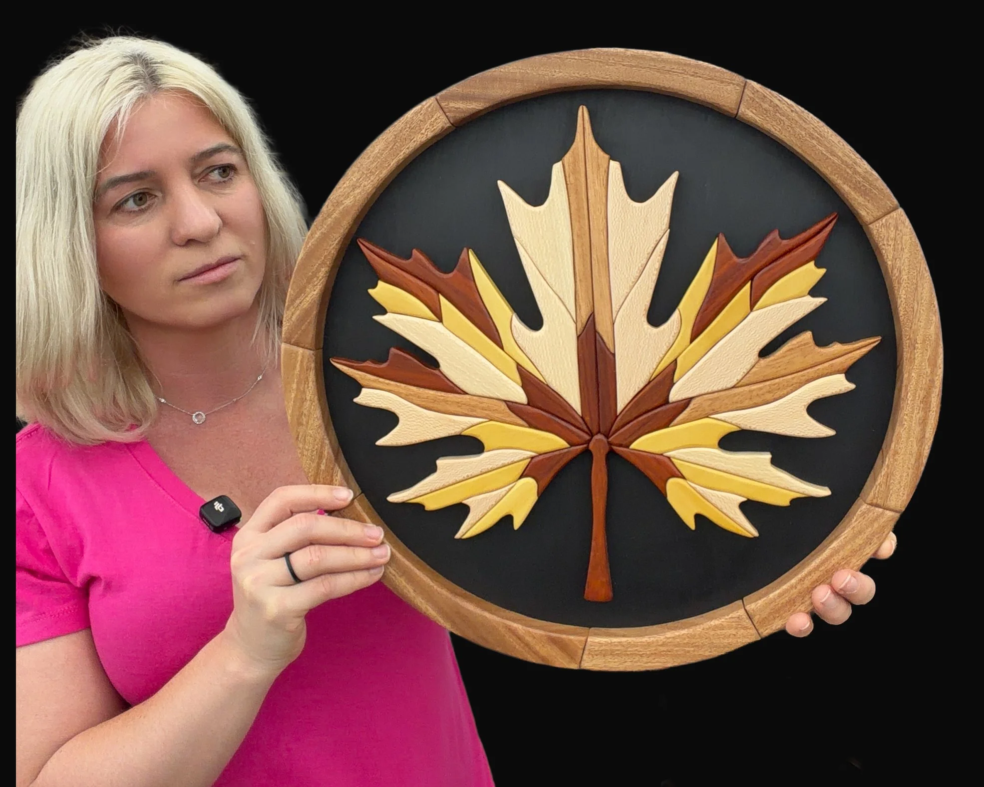 Maple Leaf Intarsia Wall Art.  Size 17 in