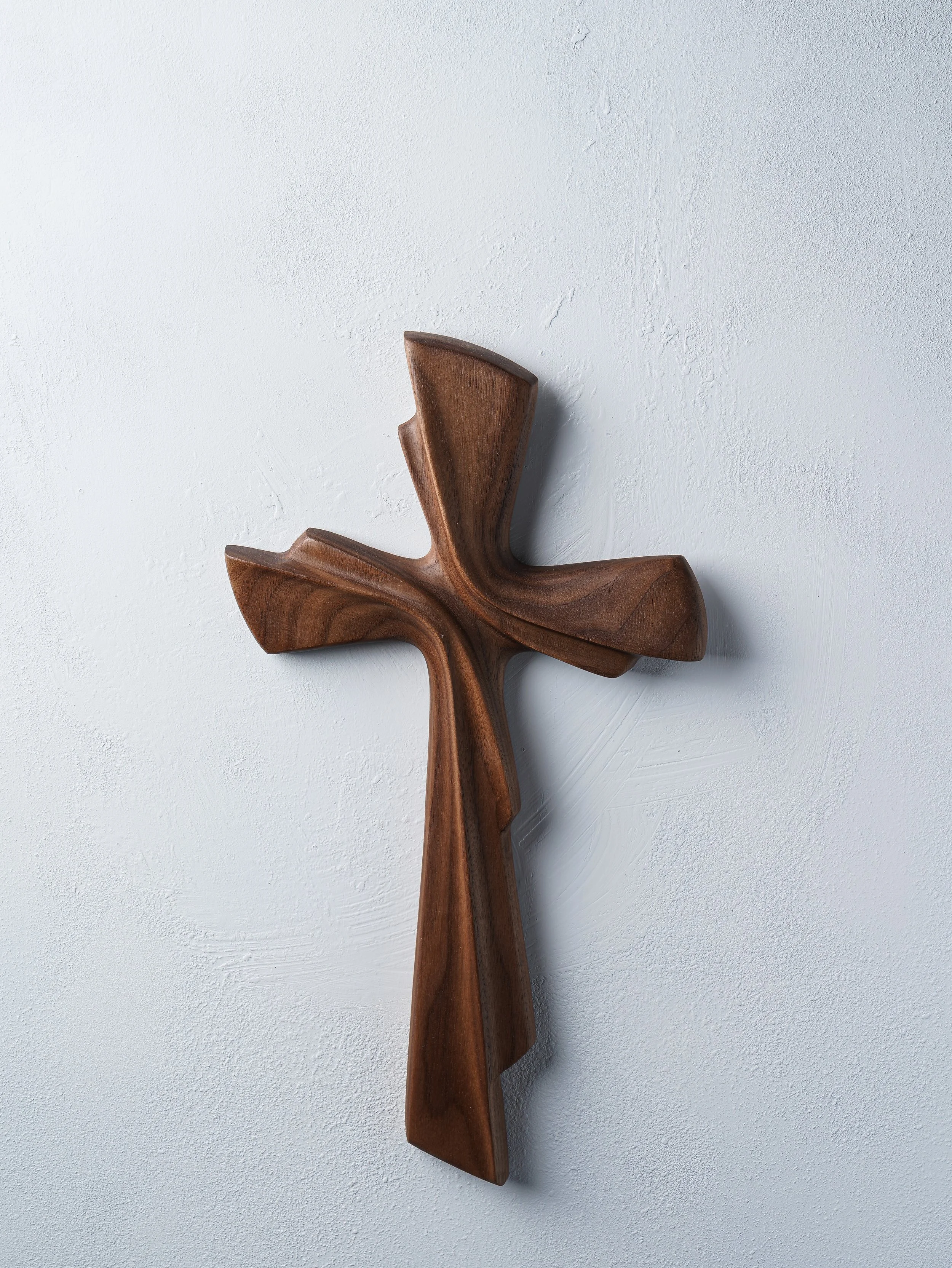 Unique sculpted walnut cross size 13 x 7 in