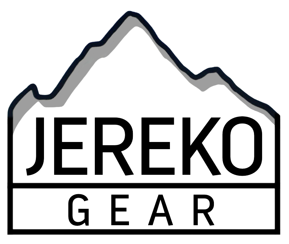 Logo with a mountain silhouette and the text 'Jereko Gear'.