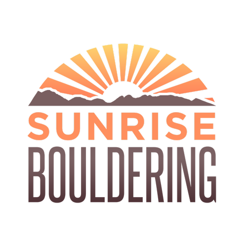 Logo featuring a stylized sunrise with rays above mountain peaks and the text 'Sunrise Bouldering' below.