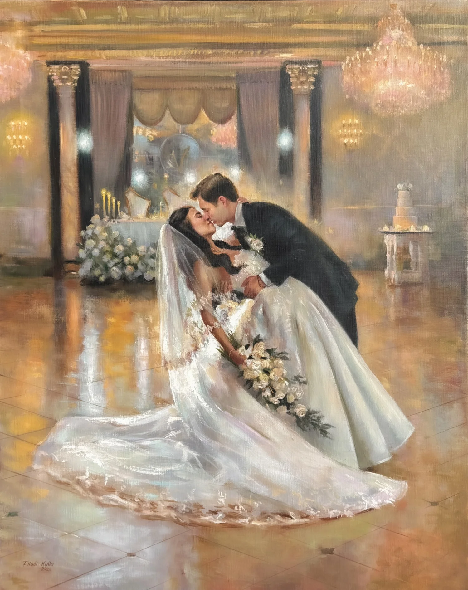 Live wedding painting of Aryna and Jacob at The Venetian in Garfield, New Jersey by Flladi Kulla