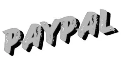 3D text spelling 'PAYPAL' in gray with a shadow effect.