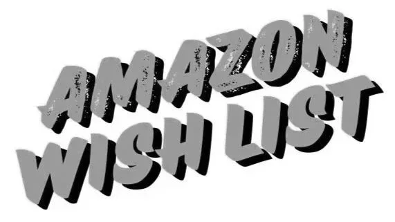 Three-dimensional text saying 'Amazon Wish List' in gray and black.