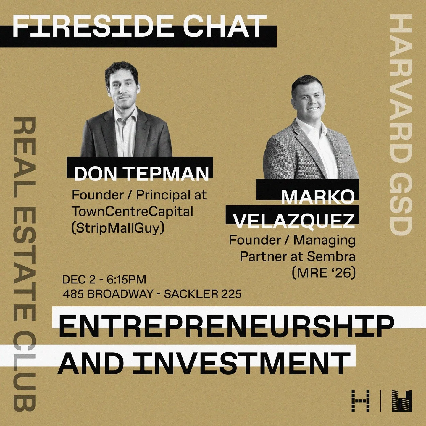 The Harvard GSD Real Estate Club is excited to be hosting a conversation on entrepreneurship in real estate investing with two speakers (including our very own Marko!) who have each launched successful investment platforms focused on retail and stude